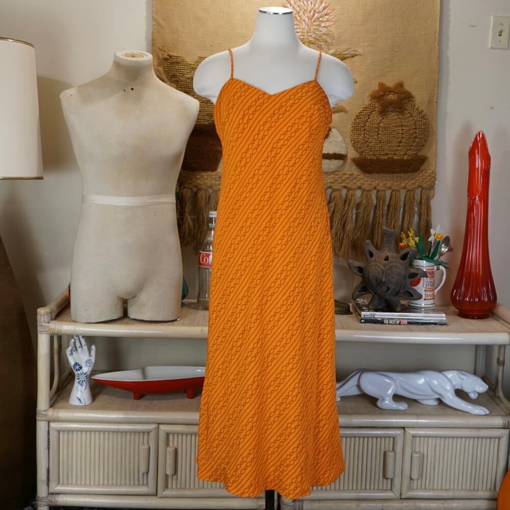 Vintage orange chain patterned silk midi tank dress